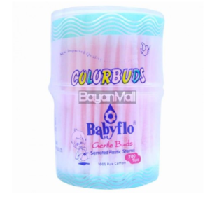 Babyflo Colorbuds Gentle Buds Serrated Plastic Stems 200 Tips (pink) 100g